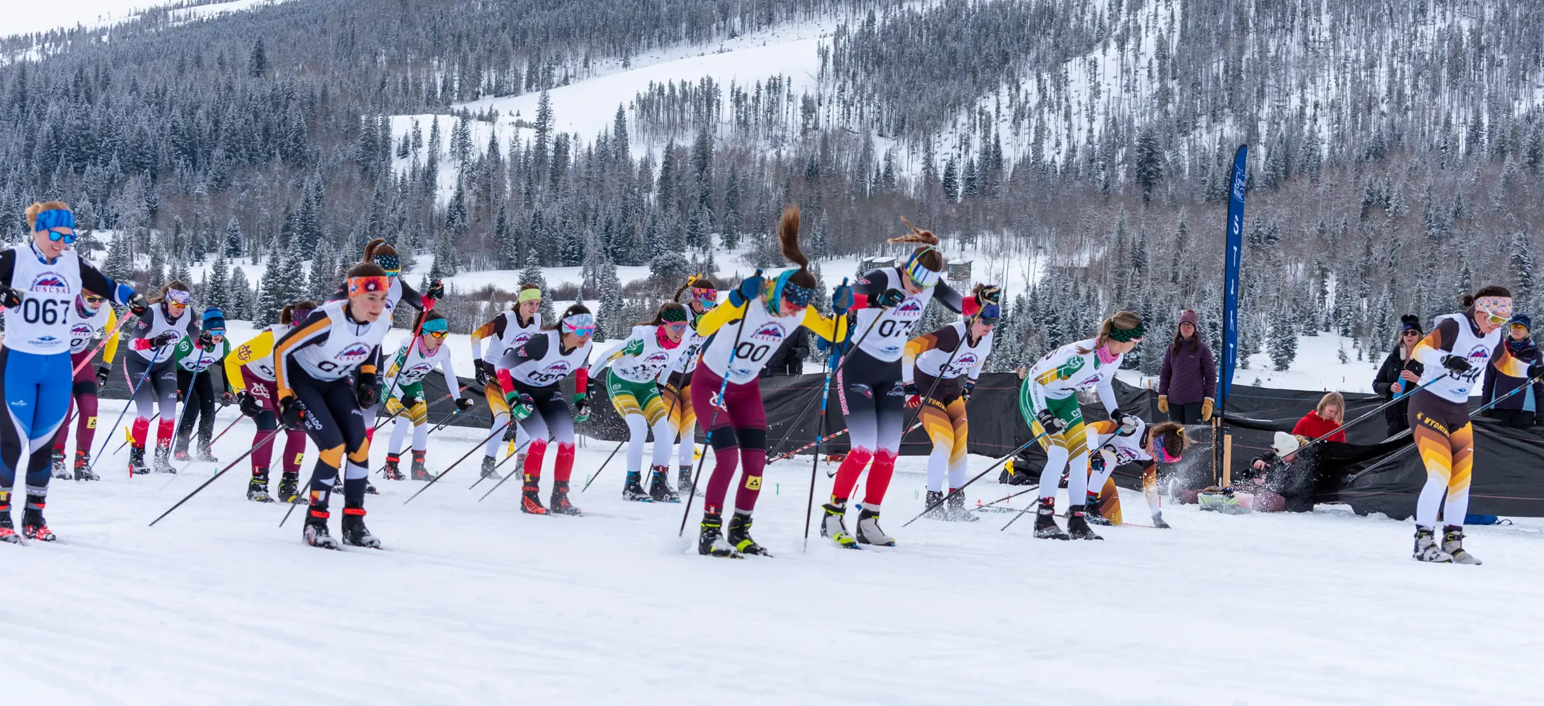 The start of the 15 km USCSA skate race at Snow Mountain Ranch, Colorado, January 25, 2025.